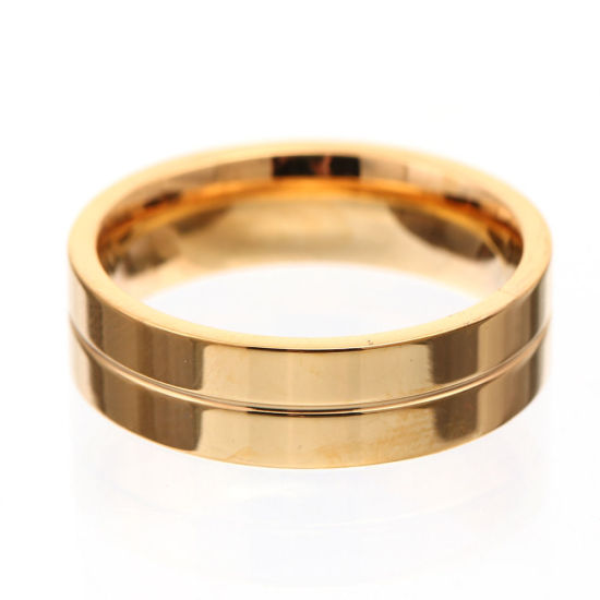 Bild von Titan Edelstahl Uneinstellbar Ring Vergoldet Streifen 18.3mm（US Größe:8.25), 1 Stück