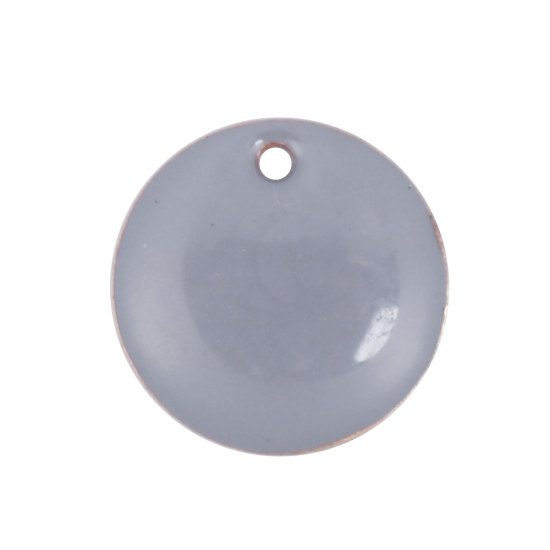 Picture of Brass Enamelled Sequins Charms Round Unplated Gray Enamel 12mm( 4/8") Dia, 10 PCs                                                                                                                                                                             