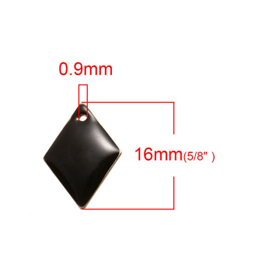 Picture of Brass Enamelled Sequins Charms Rhombus Unplated Red Enamel 16mm( 5/8") x 11mm( 3/8"), 10 PCs