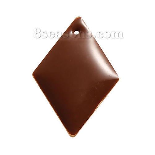 Picture of Brass Enamelled Sequins Charms Rhombus Unplated Coffee Enamel 16mm( 5/8") x 11mm( 3/8"), 10 PCs                                                                                                                                                               