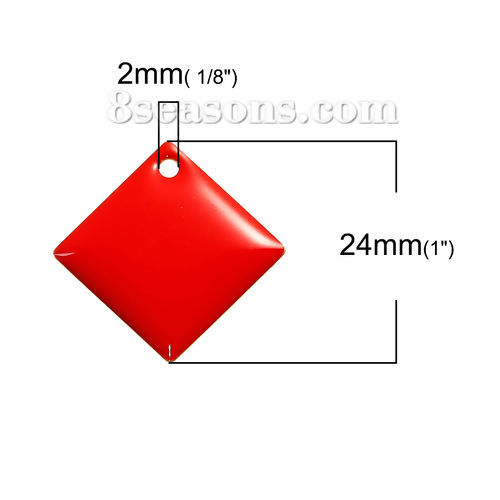 Picture of Brass Enamelled Sequins Charms Rhombus Unplated Red Enamel 24mm(1") x 24mm(1"), 5 PCs