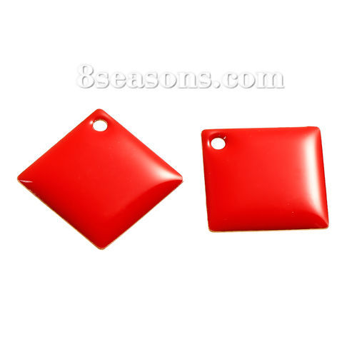 Picture of Brass Enamelled Sequins Charms Rhombus Unplated Red Enamel 24mm(1") x 24mm(1"), 5 PCs