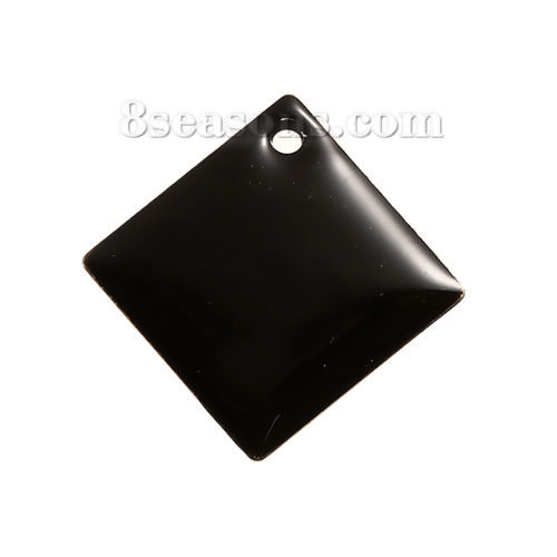 Picture of Brass Enamelled Sequins Charms Rhombus Unplated Black Enamel 24mm(1") x 24mm(1"), 5 PCs                                                                                                                                                                       