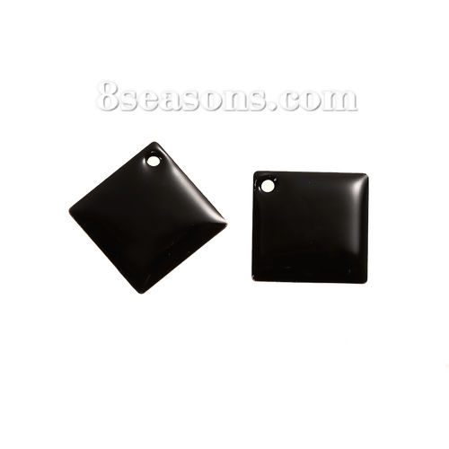 Picture of Brass Enamelled Sequins Charms Rhombus Unplated Black Enamel 24mm(1") x 24mm(1"), 5 PCs