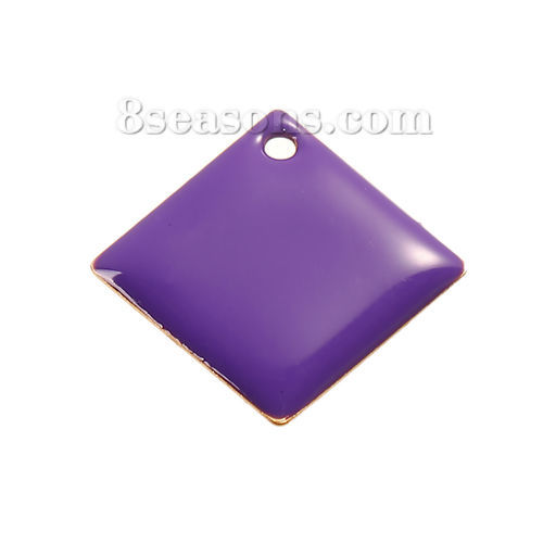 Picture of Brass Enamelled Sequins Charms Rhombus Unplated Purple Enamel 24mm(1") x 24mm(1"), 5 PCs                                                                                                                                                                      