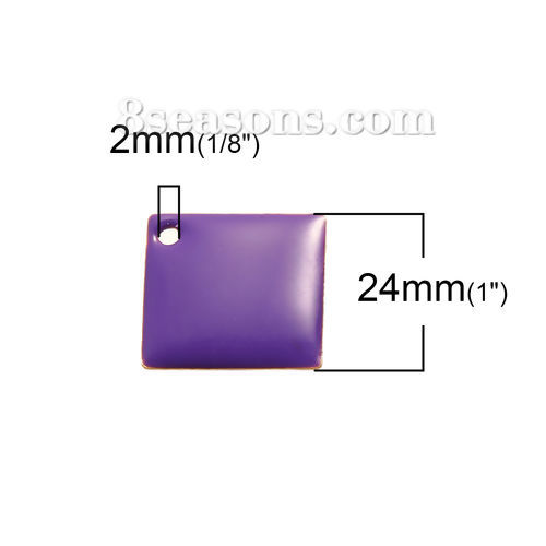 Picture of Brass Enamelled Sequins Charms Rhombus Unplated Purple Enamel 24mm(1") x 24mm(1"), 5 PCs