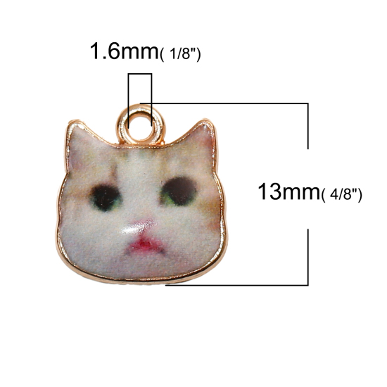 Picture of Zinc Based Alloy Charms Cat Animal Gold Plated Off-white Enamel 13mm( 4/8") x 13mm( 4/8"), 10 PCs