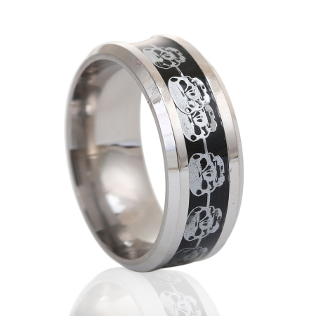 Stainless Steel Unadjustable Rings Silver Tone Black Skull 19.1mm(US Size 9.25), 1 Piece