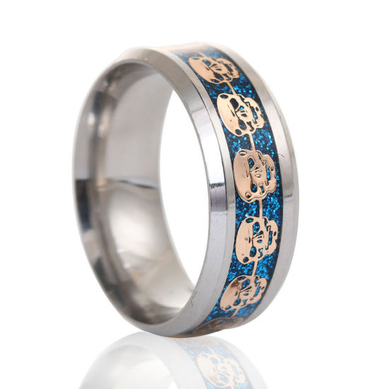 Bild von Edelstahl Uneinstellbar Ring Silberfarbe Schwarz Schädel 19.1mm（US Größe:9.25), 1 Stück