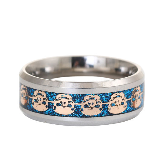 Imagen de Acero Inoxidable No Ajustable Anillos Tono de Plata Azul Cráneo 19.1mm (US Size 9.25), 1 Unidad