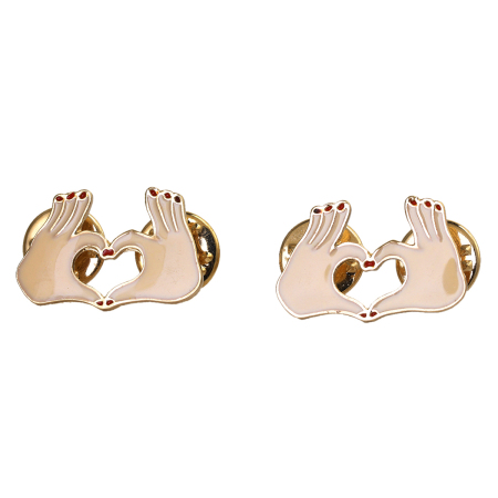 Image de Broche Epingle Geste de Cœur Doré Beige Email 25mm x 16mm, 1 Pièce