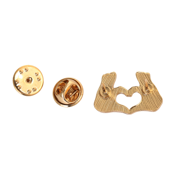 Picture of Tie Tac Lapel Pin Brooches Gold Plated Love Hand Sign Gesture Beige Enamel 25mm(1") x 16mm( 5/8"), 1 Piece