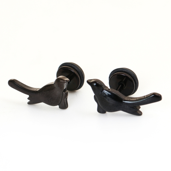 Immagine di Acciaio al titanio Orecchini a Perno Nero Uccello 16mm x 8mm, Posta / Filo Dimensione: (17 misura), 1 Paio