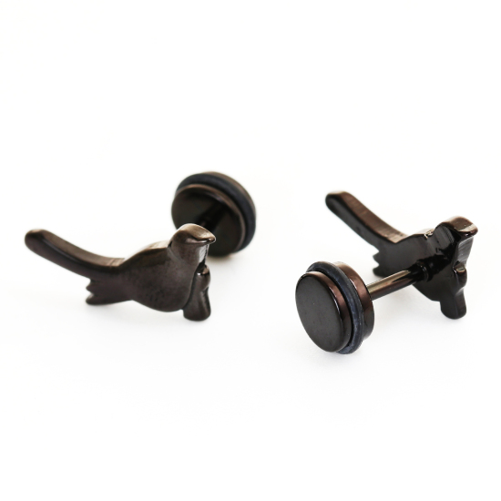 Immagine di Acciaio al titanio Orecchini a Perno Nero Uccello 16mm x 8mm, Posta / Filo Dimensione: (17 misura), 1 Paio