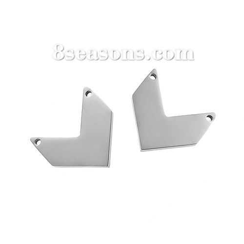 Picture of 304 Stainless Steel Chevron Connectors V-shaped Silver Tone Blank Stamping Tags One Side 21mm x 20mm, 1 Piece