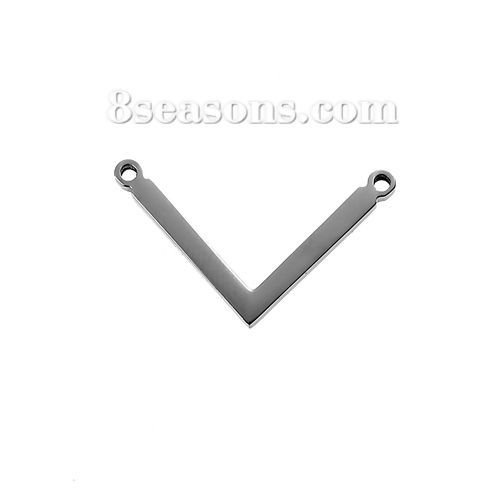 Picture of 304 Stainless Steel Chevron Blank Stamping Tags Connectors Charms Pendants V-shaped Silver Tone One-sided Polishing 25mm x 14mm, 1 Piece