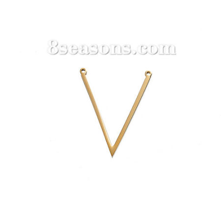 Picture of 304 Stainless Steel Chevron Blank Stamping Tags Connectors Charms Pendants V-shaped Gold Plated One-sided Polishing 27mm x 21mm, 1 Piece