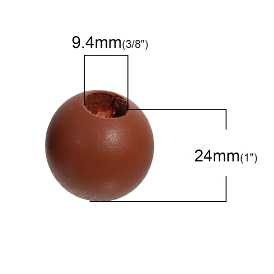 Image de Perles en Bois de Hinoki Naturel Rond Café 24mm Dia, Taille de Trou 9.4mm, 20 Pcs
