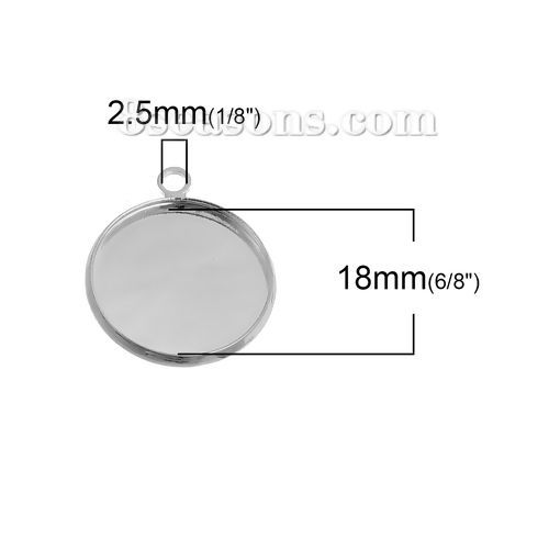 Picture of Brass Charms Round Silver Plated Cabochon Settings (Fits 18mm Dia.) 23mm( 7/8") x 19mm( 6/8"), 10 PCs                                                                                                                                                         