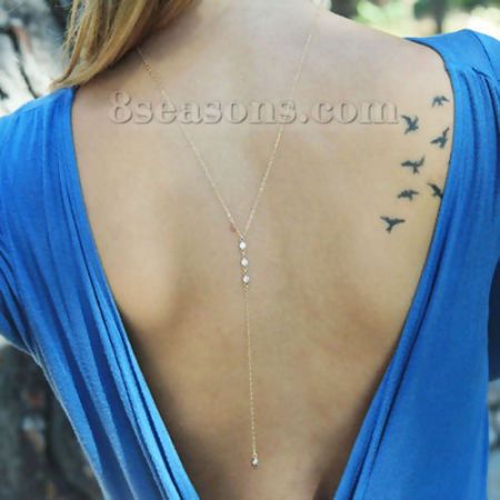 Picture of Acrylic Back Wedding Necklace Gold Plated Round White Imitation Pearl 73.5cm(28 7/8