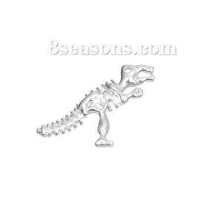 Picture of Zinc Based Alloy Pendants Dinosaur Skeleton Silver Plated 38mm(1 4/8") x 30mm(1 1/8"), 3 PCs