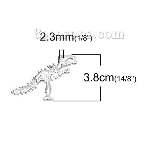 Picture of Zinc Based Alloy Pendants Dinosaur Skeleton Silver Plated 38mm(1 4/8") x 30mm(1 1/8"), 3 PCs