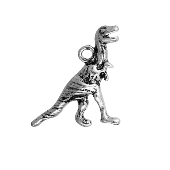 Picture of Zinc Based Alloy Charms Velociraptor Animal Antique Silver Color 24mm(1") x 22mm( 7/8"), 5 PCs
