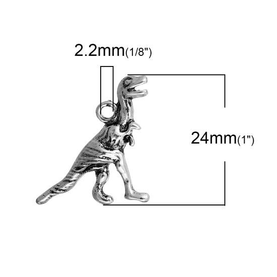 Picture of Zinc Based Alloy Charms Velociraptor Animal Antique Silver Color 24mm(1") x 22mm( 7/8"), 5 PCs