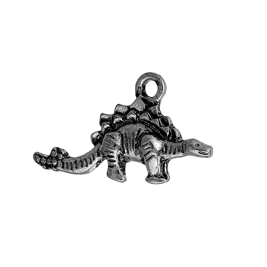 Picture of Zinc Based Alloy Charms Stegosaurus Animal Antique Silver Color 26mm(1") x 15mm( 5/8"), 5 PCs