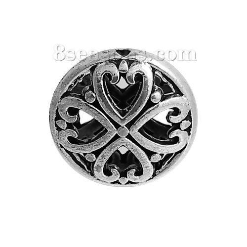 Immagine di Lega di Zinco Separatori Perline Tondo Argento Antico Cuore Scolpisce Filigrana Circa 16mm Dia, Foro:Circa 1.2mm, 10 Pz