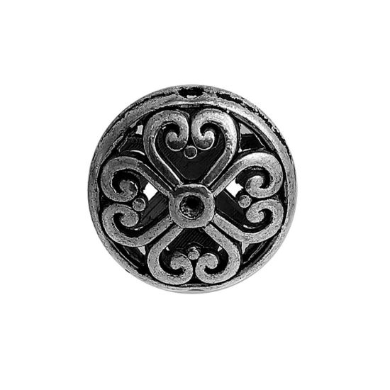 Immagine di Lega di Zinco Separatori Perline Tondo Argento Antico Cuore Scolpisce Filigrana Circa 16mm Dia, Foro:Circa 1.2mm, 10 Pz