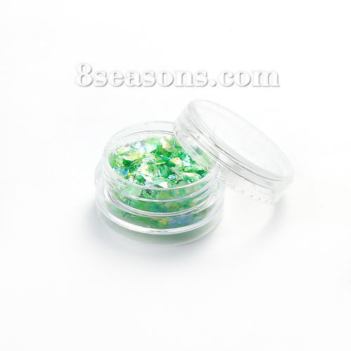 Picture of Resin Jewelry DIY Making Craft Pearl Shell Laminate Paper Glitter Fragments Green 30mm(1 1/8") Dia., 1 Piece