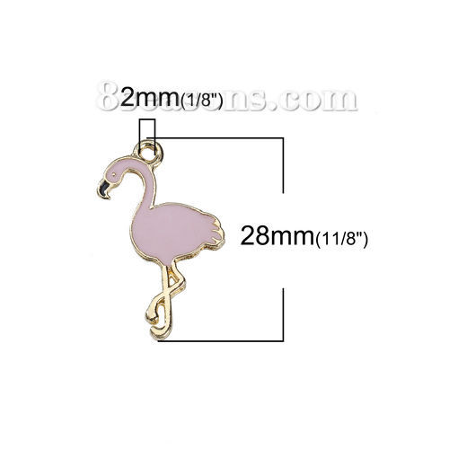 Bild von Zinklegierung Charms Flamingo Vergoldet Rosa Emaille 28mm x 18mm, 10 Stück