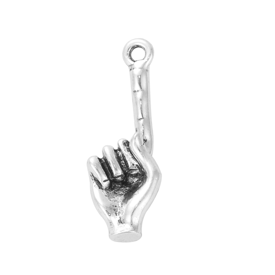 Picture of Zinc Based Alloy 3D Pendants Number One Hand Sign Gesture Antique Silver 31mm(1 2/8") x 11mm( 3/8"), 5 PCs