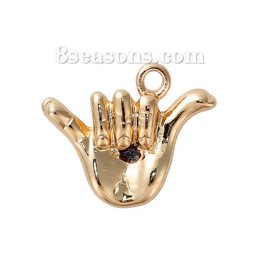 Picture of Zinc Based Alloy 3D Charms Shaka Hand Sign Gesture Gold Plated 21mm( 7/8") x 17mm( 5/8"), 5 PCs