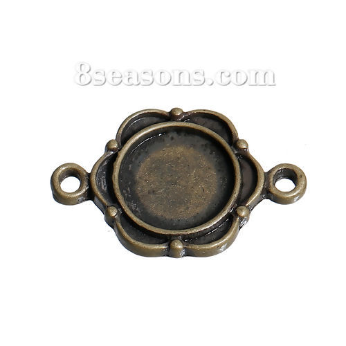 Picture of Zinc Based Alloy Connectors Flower Antique Bronze Cabochon Settings (Fits 10mm Dia.) 24mm(1") x 15mm( 5/8"), 10 PCs