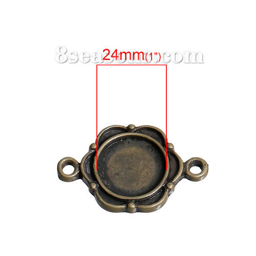 Picture of Zinc Based Alloy Connectors Flower Antique Bronze Cabochon Settings (Fits 10mm Dia.) 24mm(1") x 15mm( 5/8"), 10 PCs