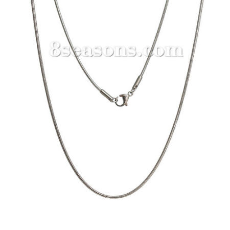 Stainless Steel Snake Chain Necklace Silver Tone 42cm(16 4/8") long, Chain Size: 1.3mm, 1 Piece