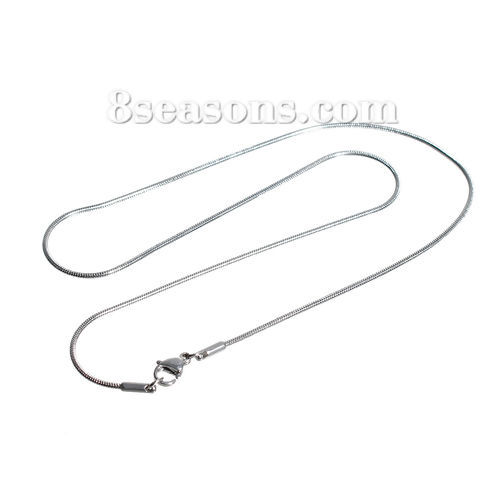 Picture of Stainless Steel Snake Chain Necklace Silver Tone 42cm(16 4/8") long, Chain Size: 1.3mm, 1 Piece