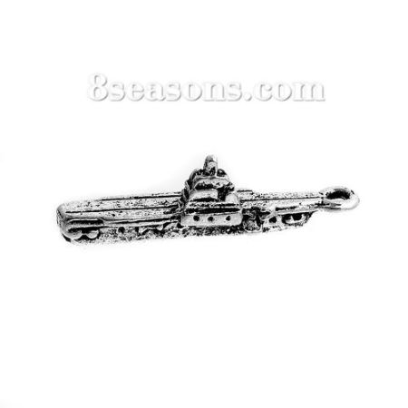 Pendentifs 3D en Alliage de Zinc Bateau Argent Vieilli 30mm x 10mm, 10 Pcs