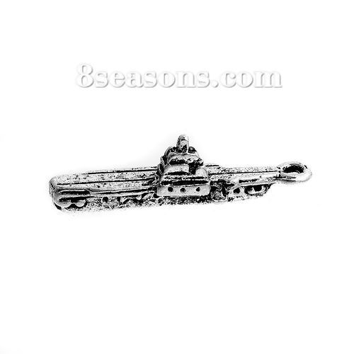 Image de Pendentifs 3D en Alliage de Zinc Bateau Argent Vieilli 30mm x 10mm, 10 Pcs