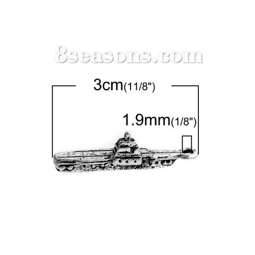 Image de Pendentifs 3D en Alliage de Zinc Bateau Argent Vieilli 30mm x 10mm, 10 Pcs