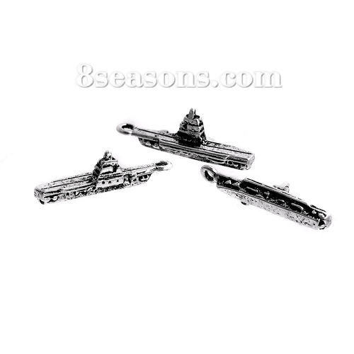 Image de Pendentifs 3D en Alliage de Zinc Bateau Argent Vieilli 30mm x 10mm, 10 Pcs