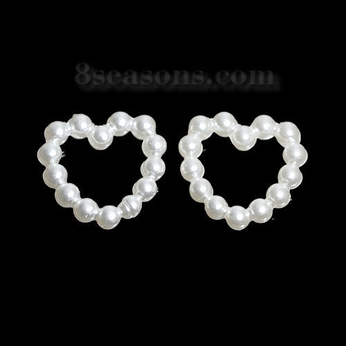 Picture of Acrylic Imitation Pearl (Pearlised On Double Side) Embellishments Findings Heart Ivory Hollow 11mm( 3/8") x 11mm( 3/8"), 300 PCs