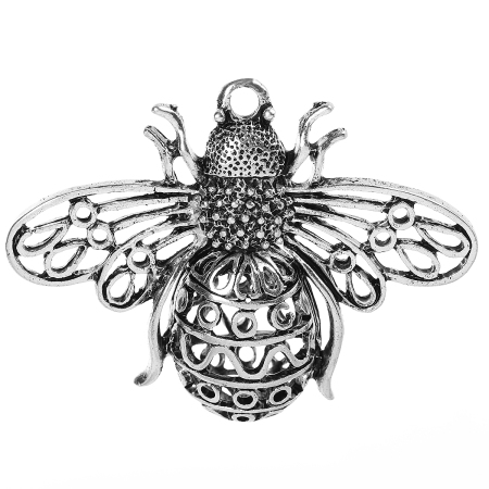 Bild von Zinklegierung Anhänger Biene Antiksilber Hohl 51mm x 39mm, 1 Stück