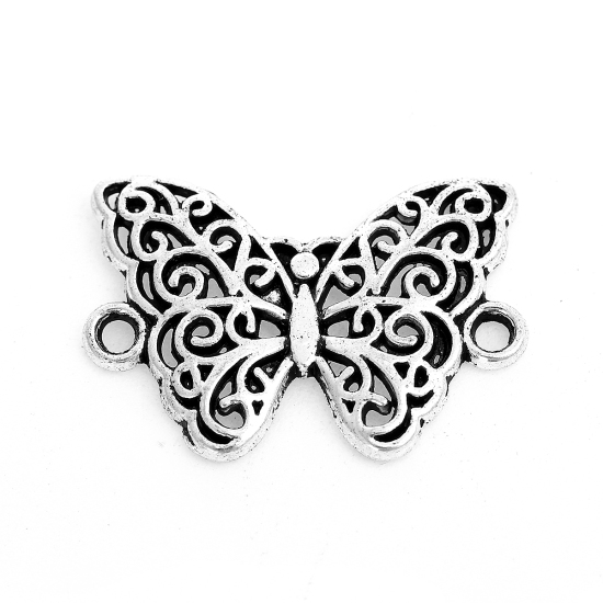 Picture of Zinc Based Alloy Connectors Butterfly Animal Antique Silver Color Hollow 20mm x 14mm, 50 PCs