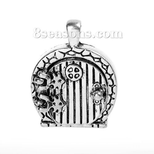 Picture of Zinc Based Alloy Pendants Door Antique Silver Color Can Open 32mm(1 2/8") x 25mm(1"), 2 PCs