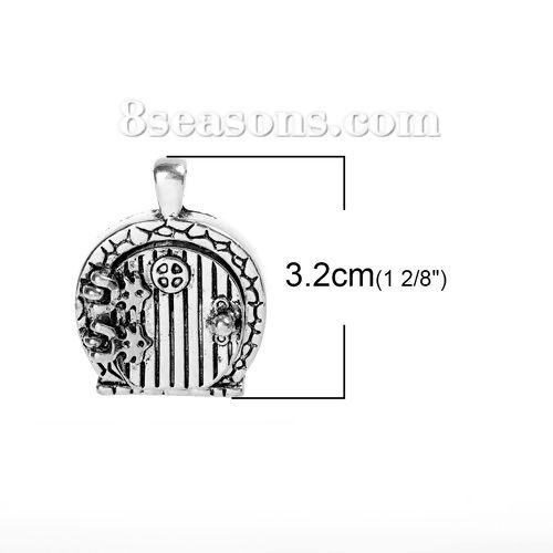 Picture of Zinc Based Alloy Pendants Door Antique Silver Color Can Open 32mm(1 2/8") x 25mm(1"), 2 PCs