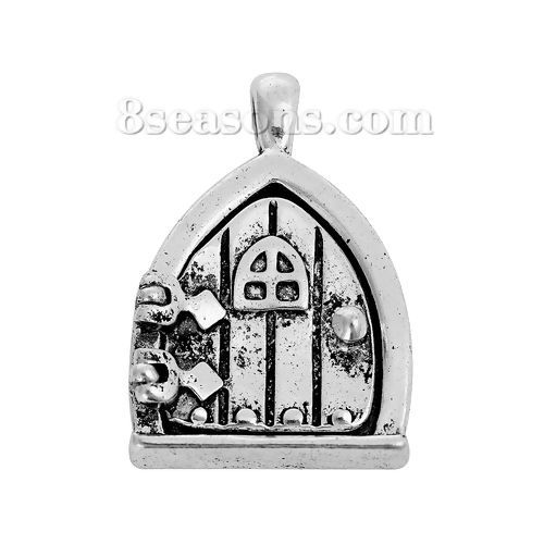 Picture of Zinc Based Alloy Pendants Door Antique Silver Color Can Open 32mm(1 2/8") x 22mm( 7/8"), 2 PCs