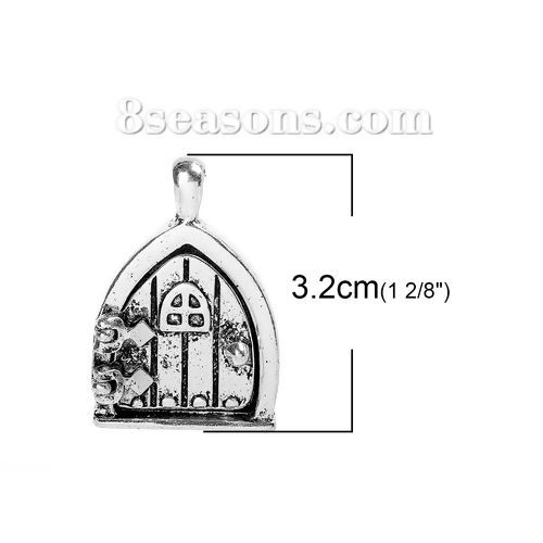 Picture of Zinc Based Alloy Pendants Door Antique Silver Color Can Open 32mm(1 2/8") x 22mm( 7/8"), 2 PCs